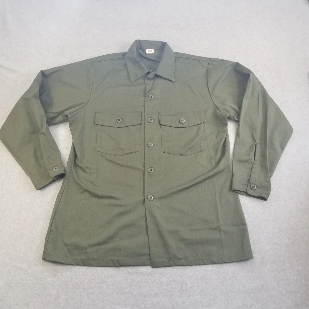 Vintage OG-507 Shirt Mens Large 16.5 Green US Military Dura Press Utility 80s